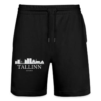 Tallinn Skyline, Tallinn Estonia - Stanley/Stella Trainer Unisex Organic Jogging Shorts - black - Front - Nik (191cm) & Marisol (170cm)