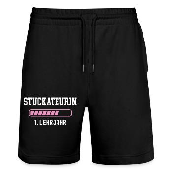 Plasterer Training 1 year Plasterer - Stanley/Stella Trainer Unisex Organic Jogging Shorts - black - Front - Nik (191cm) & Marisol (170cm)
