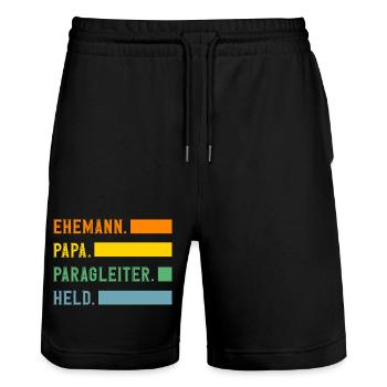 husband dad paragliding adventure paragliding - Stanley/Stella Trainer Unisex Organic Jogging Shorts - black - Front - Nik (191cm) & Marisol (170cm)