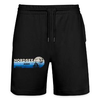 North Sea Sailboat and Seagulls - Stanley/Stella Trainer Unisex Organic Jogging Shorts - black - Front - Nik (191cm) & Marisol (170cm)