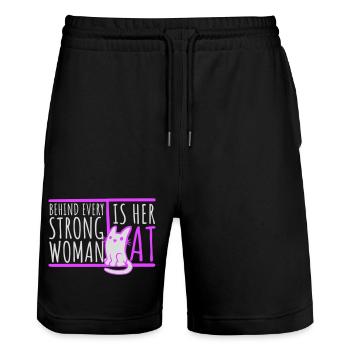 Behind Every Strong Woman Is Her Cat Spruch Katze - Stanley/Stella Trainer Unisex Organic Jogging Shorts - black - Front - Nik (191cm) & Marisol (170cm)