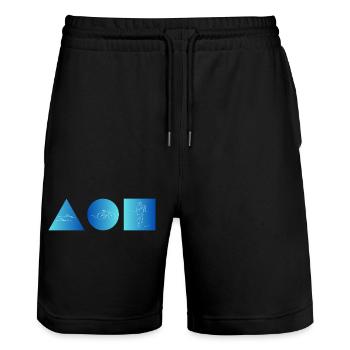 Motif de ligne de triathlon bleu avec trois symboles - Short de jogging bio TRAINER Stanley/Stella unisexe - noir - Devant - Nik (191cm) & Marisol (170cm)