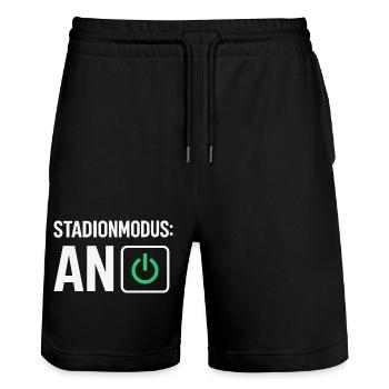 Stadionmodus: AN – Fußballfan Design - Stanley/Stella Unisex Bio Joggingshorts Trainer  - Schwarz - Vorne - Nik (191cm) & Marisol (170cm)