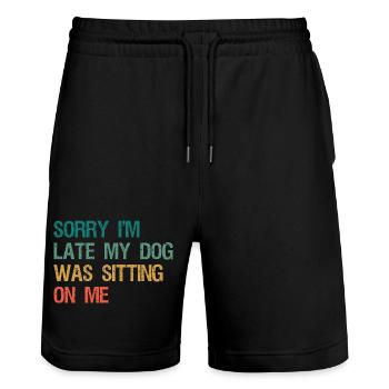 Sorry I'm Late My Dog Was Sitting On Me Retro - Stanley/Stella Unisex Bio Joggingshorts Trainer  - Schwarz - Vorne - Nik (191cm) & Marisol (170cm)