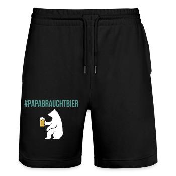 Beer fan PAPABRAUCHT beer Funny - Stanley/Stella Trainer Unisex Organic Jogging Shorts - black - Front - Nik (191cm) & Marisol (170cm)