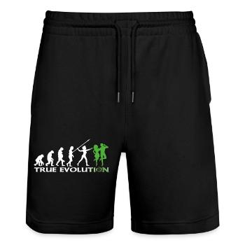 Evolution towards traditional Irish dance - Stanley/Stella Trainer Unisex Organic Jogging Shorts - black - Front - Nik (191cm) & Marisol (170cm)