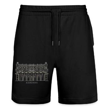 Hamburg, Hand Drawing Kunsthalle, Germany - Stanley/Stella Trainer Unisex Organic Jogging Shorts - black - Front - Nik (191cm) & Marisol (170cm)