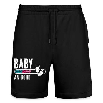 Femmes enceintes BÉBÉ À BORD Drôle - Short de jogging bio TRAINER Stanley/Stella unisexe - noir - Devant - Nik (191cm) & Marisol (170cm)
