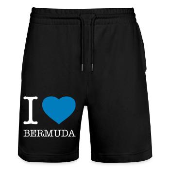 I love Bermuda - Stanley/Stella Trainer Unisex Organic Jogging Shorts - black - Front - Nik (191cm) & Marisol (170cm)