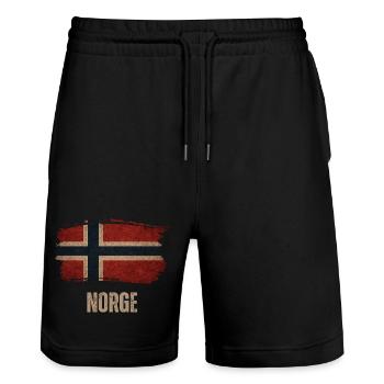 Vintage Norway, Norwegian Flag - Stanley/Stella Trainer Unisex Organic Jogging Shorts - black - Front - Nik (191cm) & Marisol (170cm)