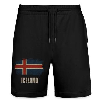 Island Flagge, Vintage Island - Stanley/Stella Unisex Bio Joggingshorts Trainer  - Schwarz - Vorne - Nik (191cm) & Marisol (170cm)