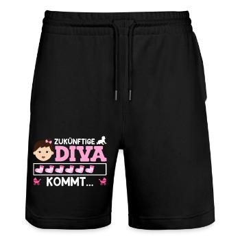 Bald Mama ZUKÜNFTIGE DIVA KOMMT Lustiges - Stanley/Stella Unisex Bio Joggingshorts Trainer  - Schwarz - Vorne - Nik (191cm) & Marisol (170cm)