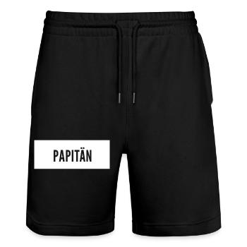 Papitän Vatertag bester Papa Anker - Stanley/Stella Unisex Bio Joggingshorts Trainer  - Schwarz - Vorne - Nik (191cm) & Marisol (170cm)