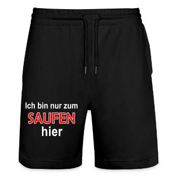 Saufen Hier Spruch Shirt - Stanley/Stella Unisex Bio Joggingshorts Trainer  - Schwarz - Vorne - Nik (191cm) & Marisol (170cm)