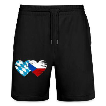 Bavière, République tchèque, drapeau coeur - Short de jogging bio TRAINER Stanley/Stella unisexe - noir - Devant - Nik (191cm) & Marisol (170cm)