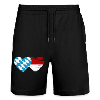 Bavaria Indonesia Flag Heart Used - Stanley/Stella Trainer Unisex Organic Jogging Shorts - black - Front - Nik (191cm) & Marisol (170cm)