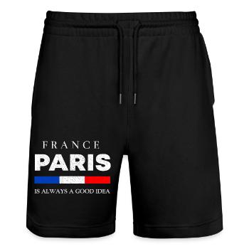 Paris, France – Toujours une bonne idée Design - Short de jogging bio TRAINER Stanley/Stella unisexe - noir - Devant - Nik (191cm) & Marisol (170cm)