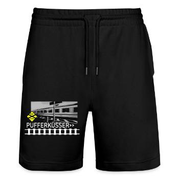 PUFFERKÜSSER - Stanley/Stella Unisex Bio Joggingshorts Trainer  - Schwarz - Vorne - Nik (191cm) & Marisol (170cm)