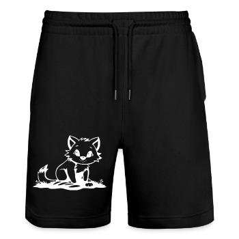 Fox - Stanley/Stella Trainer Unisex Organic Jogging Shorts - black - Front - Nik (191cm) & Marisol (170cm)