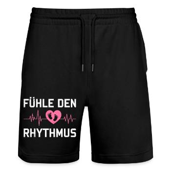Expectant Mom FEEL THE RHYTHM Funny - Stanley/Stella Trainer Unisex Organic Jogging Shorts - black - Front - Nik (191cm) & Marisol (170cm)