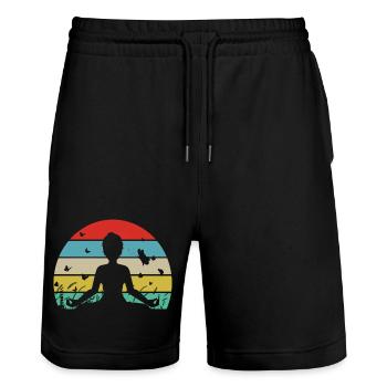 Yoga Meditation Retro Shirt mit Schmetterlingen - Stanley/Stella Unisex Bio Joggingshorts Trainer  - Schwarz - Vorne - Nik (191cm) & Marisol (170cm)
