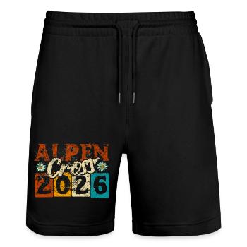 Traversée des Alpes 2026 - Croix des Alpes - Randonnée - Short de jogging bio TRAINER Stanley/Stella unisexe - noir - Devant - Nik (191cm) & Marisol (170cm)