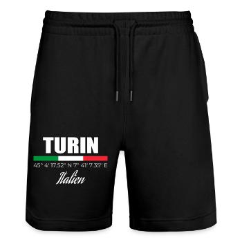 Turin - Short de jogging bio TRAINER Stanley/Stella unisexe - noir - Devant - Nik (191cm) & Marisol (170cm)