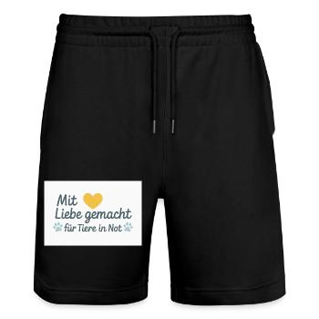 For animals in need - Stanley/Stella Trainer Unisex Organic Jogging Shorts - black - Front - Nik (191cm) & Marisol (170cm)