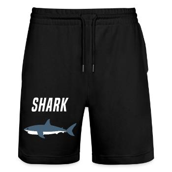 Nautic Design Shark Silhouette Bold Typography - Stanley/Stella Trainer Unisex Organic Jogging Shorts - black - Front - Nik (191cm) & Marisol (170cm)