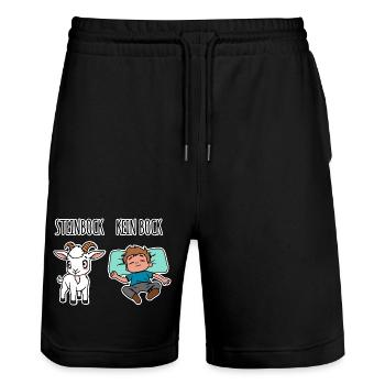 Steinbock - Kein Bock - Achtung Flachwitz! - Stanley/Stella Unisex Bio Joggingshorts Trainer  - Schwarz - Vorne - Nik (191cm) & Marisol (170cm)