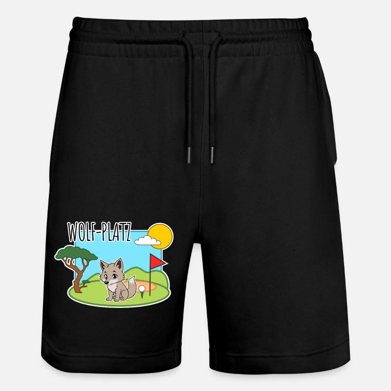 Wolf-Platz - Ein Wolf auf dem Golfplatz - Stanley/Stella Unisex Bio Joggingshorts Trainer  - Schwarz