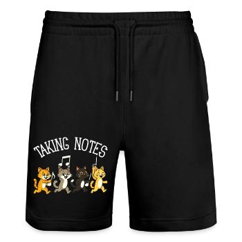 Chat Notes Musicales Humour Musique - Short de jogging bio TRAINER Stanley/Stella unisexe - noir - Devant - Nik (191cm) & Marisol (170cm)