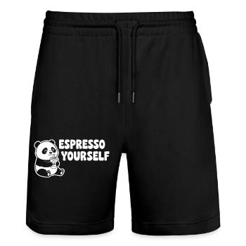 Panda Espresso Yourself Motif - Stanley/Stella Trainer Unisex Organic Jogging Shorts - black - Front - Nik (191cm) & Marisol (170cm)