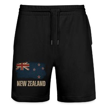 Grunge Neuseeland Flagge - Stanley/Stella Unisex Bio Joggingshorts Trainer  - Schwarz - Vorne - Nik (191cm) & Marisol (170cm)