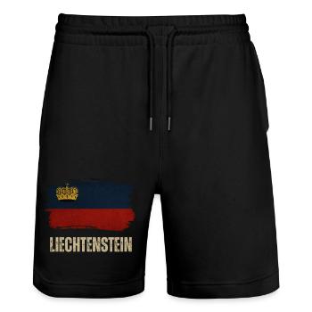 Grunge-Flagge von Liechtenstein, ich liebe Liechtenstein - Stanley/Stella Unisex Bio Joggingshorts Trainer  - Schwarz - Vorne - Nik (191cm) & Marisol (170cm)