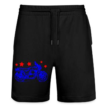Blue Bike Line Art with Red Stars - Stanley/Stella Trainer Unisex Organic Jogging Shorts - black - Front - Nik (191cm) & Marisol (170cm)