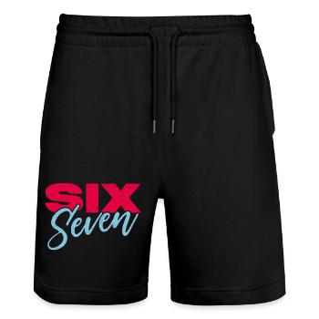 sechs sieben - Stanley/Stella Unisex Bio Joggingshorts Trainer  - Schwarz - Vorne - Nik (191cm) & Marisol (170cm)