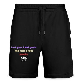 Drôle de dicton du Nouvel An - Snack - Short de jogging bio TRAINER Stanley/Stella unisexe - noir - Devant - Nik (191cm) & Marisol (170cm)