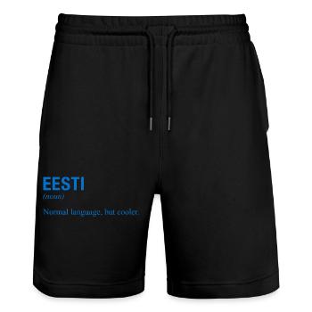 Estonian language Estonia - Stanley/Stella Trainer Unisex Organic Jogging Shorts - black - Front - Nik (191cm) & Marisol (170cm)
