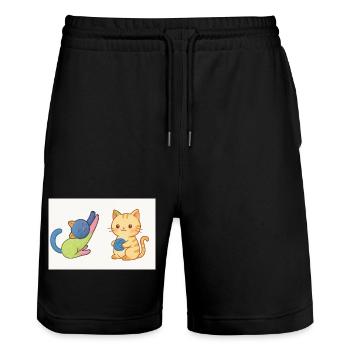 Verspieltes Duo aus Kätzchen und Garn - Stanley/Stella Unisex Bio Joggingshorts Trainer  - Schwarz - Vorne - Nik (191cm) & Marisol (170cm)