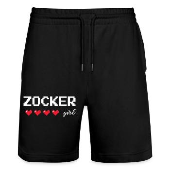 Gaming Girl – Retro Zockerin Design mit Lebensherz - Stanley/Stella Unisex Bio Joggingshorts Trainer  - Schwarz - Vorne - Nik (191cm) & Marisol (170cm)