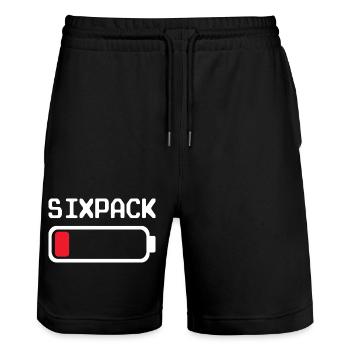 Six-pack – Fun outfit with a low battery - Stanley/Stella Trainer Unisex Organic Jogging Shorts - black - Front - Nik (191cm) & Marisol (170cm)
