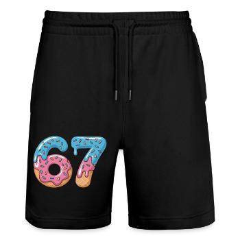 Donut numbers 6 and 7 - Stanley/Stella Trainer Unisex Organic Jogging Shorts - black - Front - Nik (191cm) & Marisol (170cm)