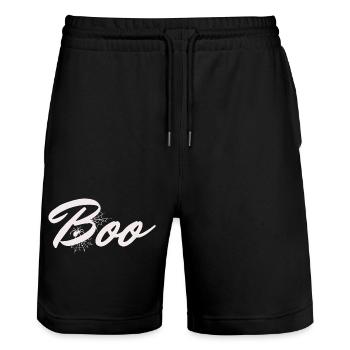 Boo Halloween Spider Web Lettering - Stanley/Stella Trainer Unisex Organic Jogging Shorts - black - Front - Nik (191cm) & Marisol (170cm)