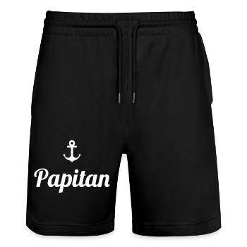 Papitän Lustiges Wortspiel Kapitän Papa Anker - Stanley/Stella Unisex Bio Joggingshorts Trainer  - Schwarz - Vorne - Nik (191cm) & Marisol (170cm)