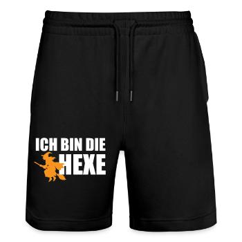 I'm the Witch Funny Carnival Partner Costume - Stanley/Stella Trainer Unisex Organic Jogging Shorts - black - Front - Nik (191cm) & Marisol (170cm)