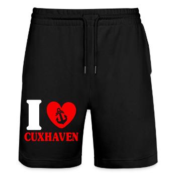 North Sea Holiday I LOVE CUXHAVEN Lustig - Stanley/Stella Trainer Unisex Organic Jogging Shorts - black - Front - Nik (191cm) & Marisol (170cm)