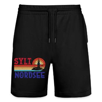 Vacances à la mer du Nord SYLT ÎLE DE LA MER DU NORD Fun - Short de jogging bio TRAINER Stanley/Stella unisexe - noir - Devant - Nik (191cm) & Marisol (170cm)
