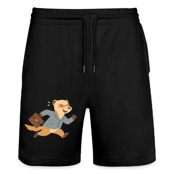 Furet en costume courant avec mallette - Short de jogging bio TRAINER Stanley/Stella unisexe - noir - Devant - Nik (191cm) & Marisol (170cm)