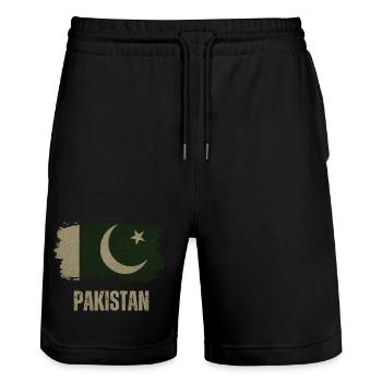 Pakistan Grunge Flag, Pakistani Proud - Stanley/Stella Trainer Unisex Organic Jogging Shorts - black - Front - Nik (191cm) & Marisol (170cm)